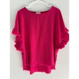 Umgee Top Womens Large Pink Fringe Boxy Lagenlook Boho Oversized Lightweight